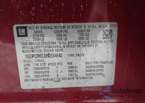 2014 Chevrolet Silverado 1500 1Lt z USA, uszkodzony, nr VIN 3GCPCREC3EG534643